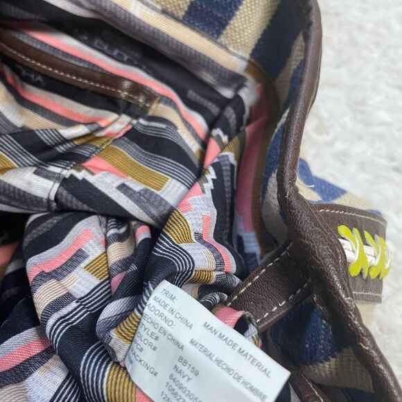 Big Buddha navy Blue &Beige stripes Fabric Large Tote Bag synthetic brown straps - Picture 12 of 16